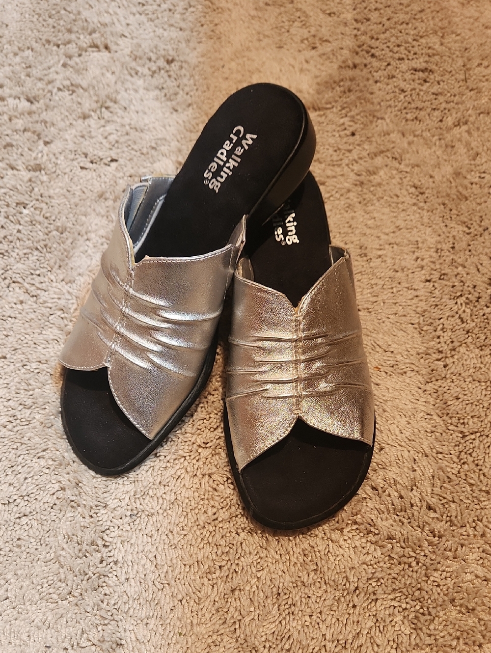 Walking Cradles Metallic Silver Slip-On Mules